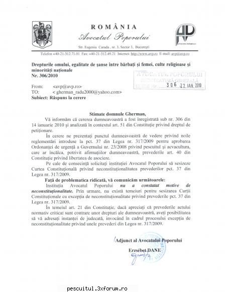 petitie permisele pescuit 2010. iata raspunsu cererea mea, vorba aia macar incercat