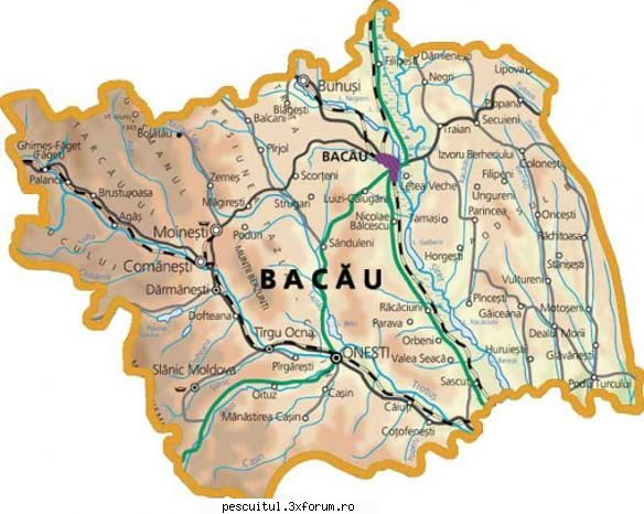 HARTA BACAU - JUDETUL BACAU - flavius angling - HARTI - RUTIERE , JUDETE , ORASE , LOCURI DE PESCUIT