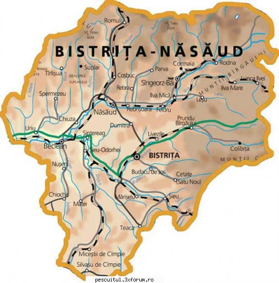 HARTA BISTRITA NASAUD - BISTRITA NASUD - flavius angling - HARTI - RUTIERE , JUDETE , ORASE , LOCURI DE PESCUIT
