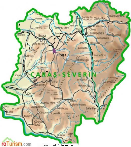 HARTA CARAS SEVERIN - JUDETUL CARAS SEVERIN - flavius angling - HARTI - RUTIERE , JUDETE , ORASE , LOCURI DE PESCUIT