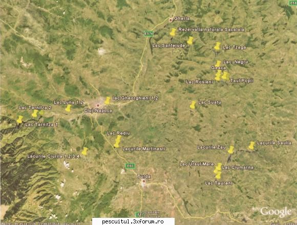 HARTA CLUJ - JUDETUL CLUJ - Iata lacurile din jurul - HARTI - RUTIERE , JUDETE , ORASE , LOCURI DE PESCUIT
