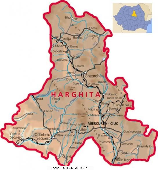 HARTA HARGHITA - JUDETUL HARGHITA - flavius angling - HARTI - RUTIERE , JUDETE , ORASE , LOCURI DE PESCUIT