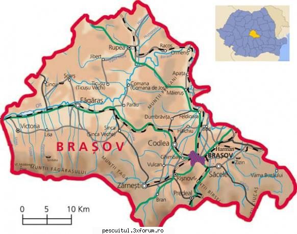 HARTA JUDETULUI BRASOV -BRASOV - flavius angling - HARTI - RUTIERE , JUDETE , ORASE , LOCURI DE PESCUIT