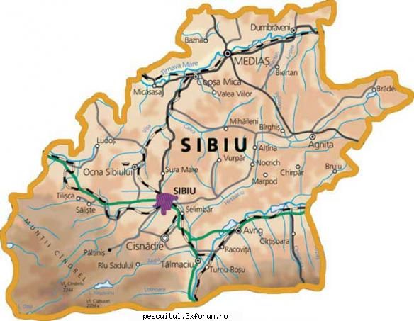HARTA SIBIU - JUDETUL SIBIU - flavius angling - HARTI - RUTIERE , JUDETE , ORASE , LOCURI DE PESCUIT
