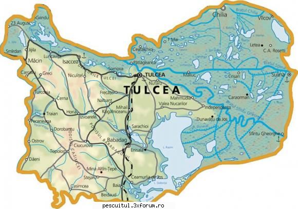 HARTA TULCEA - Judetul Tulcea - Harta judetului Tulcea - HARTI - RUTIERE , JUDETE , ORASE , LOCURI DE PESCUIT